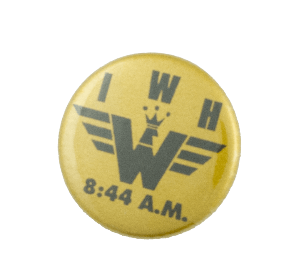 IWH 8:44 A.M. Wonder Woman logo Entertainment Busy Beaver Button Museum