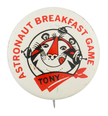 Astronaut Breakfast Game White Advertising Button Museum