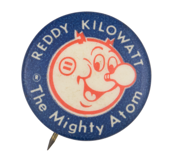 Reddy Kilowatt The Mighty Atom Dark Blue Advertising Button Museum