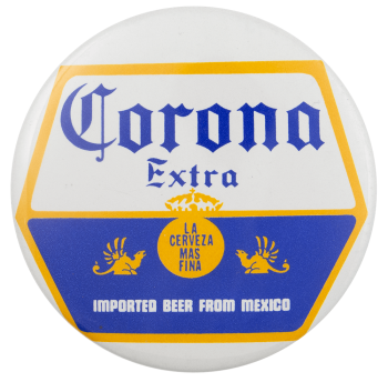 Corona Extra Shield Beer Busy Beaver Button Museum