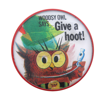 Woody the Owl pinback button