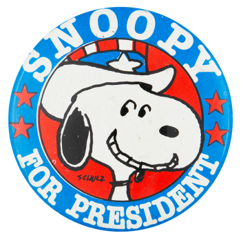 Snoopy for President with Hat Entertainment Button Museum