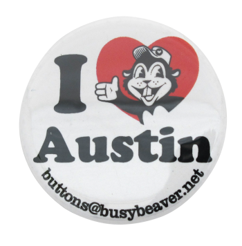 I heart Austin button back Button Museum