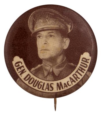 Gen Douglas MacArthur Brown Political Busy Beaver Button Museum