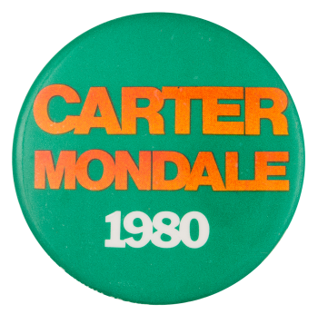 Carter Mondale 1980 Orange and Green Political Button Museum