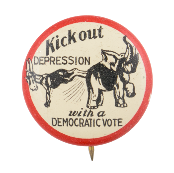Kick Out Depression Democratic Red and Black Political Button Museum