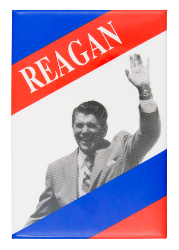 Reagan Red and Blue Stripes Political Button Museum