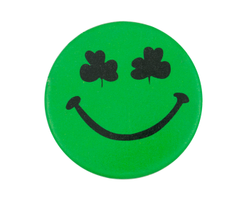 Green Shamrock Eyes 2 Smileys Button Museum