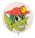 Green Character in Red Hat Art Button Museum