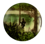 Verdant Pond with Bearded Man Art Busy Beaver Button Museum