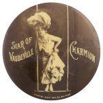 Star of Vaudeville Charmion Standing on a Swing Entertainment Busy Beaver Button Museum