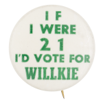 I'd Vote for Willkie Political Button Museum