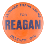 Leonard Frank Arons for Reagan Political Button Museum