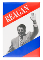 Reagan Red and Blue Stripes Political Button Museum