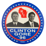 WFT Clinton Gore '96 Political Button Museum